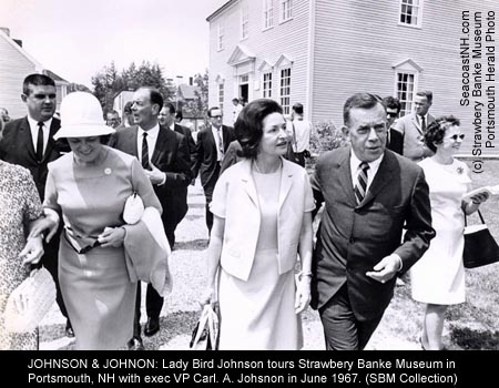 Lady Bird Johnson tours Strawbery Banke with Exec. dir. Carl A. Johnson on June 10, 1967 (c) Strawbery Banke Archives courtesy of Portsmouth Herald on SeacoastNh.com