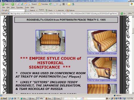 Original wording of Roosevelt couch on ebay