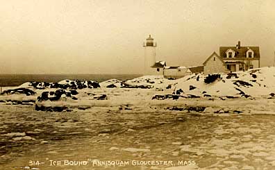 Early postcard of Annisquam Light on Wigwam Point in Gloucester, MA