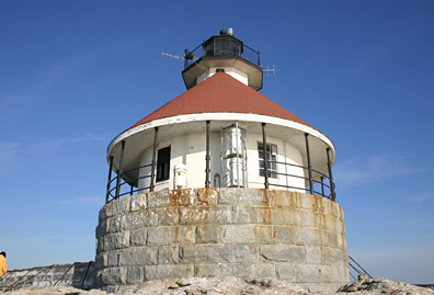 Close-up of Cuckold's Lighthouse in Maine