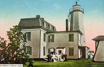 Faulkner's Light in Guilford, CT. Postcard from Lighthouse.cc