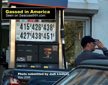 Gas Prices hit four dollars $4 per gallon at the pump/ copyright  SeacoastNH.com and Judi Lindsey