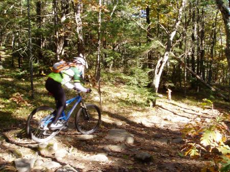 Mountain biker on trail in Southern Maine's Mt. A/ SeacoastNH.com