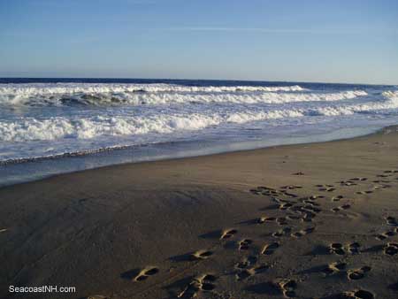 Footprints on Hampton Beach in winter by J. Dennis Robinson (c) SeacoastNH.com
