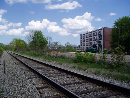 Railroad tracks looking toward Salmon Falls and mill